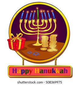 Happy Hanukkah Israel holiday greeting background in vector