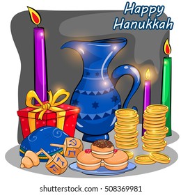 Happy Hanukkah Israel holiday greeting background in vector