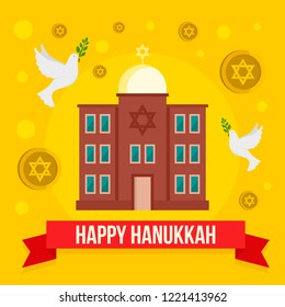 Happy hanukkah jewish church concept background. Flat illustration of happy hanukkah jewish church vector concept background for web design