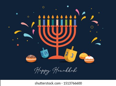 Happy Hanukkah, еврейский фестиваль огней фон для поздравительной открытки, приглашения, баннера 