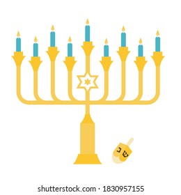 Happy Hanukkah. The Jewish Festival of Lights. Festive menorah and golden lights.