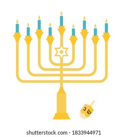 Happy Hanukkah. The Jewish Festival of Lights. Festive menorah and golden lights.