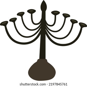 Happy Hanukkah, Jewish Festival of Lights scene with people, happy families with children. Happy Hanukkah lettering in Hebrew. Original Hebrew font logo with Hanukkah menorah (candelabra) for postcard