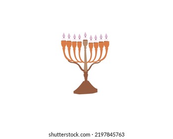 Happy Hanukkah, Jewish Festival of Lights scene with people, happy families with children. Happy Hanukkah lettering in Hebrew. Original Hebrew font logo with Hanukkah menorah (candelabra) for postcard