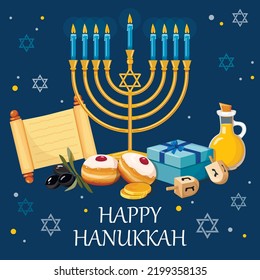 Happy Hanukkah, Jewish Festival of Lights background for greeting card, invitation, banner