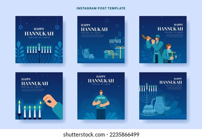 Happy Hanukkah, Jewish Festival of Lights. Religious Festive Symbols Vector Illustration.