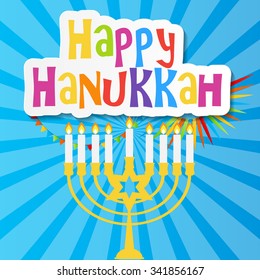 Happy Hanukkah, Jewish Holiday Background. Vector Illustration.