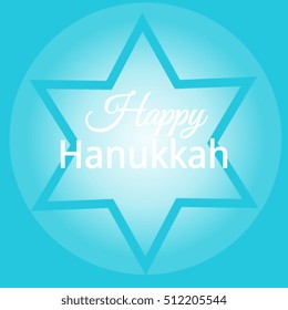  Happy Hanukkah. Jewish holiday. Hanukkah Menorah on Light Blue Background