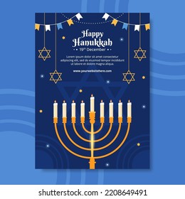 Happy Hanukkah Jewish Holiday Poster Template Hand Drawn Cartoon Flat Illustration