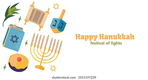 Happy Hanukkah Jewish holiday poster, banner, invitation, card