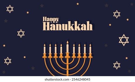 Feliz Hanukkah feriado judeu Social Media Post Template.Hanukkah no fundo horizontal borgonha com velas de feriado e David stars.Design para o Festival judeu da luz. Insira o seu texto.