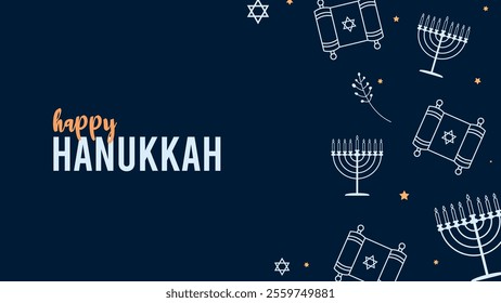 Happy Hanukkah Jewish Holiday Social Media Post Template.Hanukkah background with holiday candles and David stars. Modern paper cut design for Jewish Festival of light. Place for your text