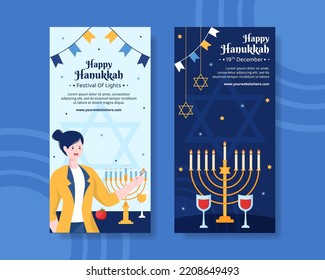 Happy Hanukkah Jewish Holiday Vertical Banner Template Hand Drawn Cartoon Flat Illustration