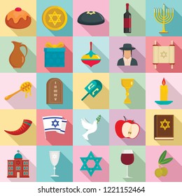 Feliz hanukkah judaísmo kwanzaa conjunto de iconos. Conjunto plano de feliz hanukkah judaísmo kwanzaa iconos vectoriales para el diseño web