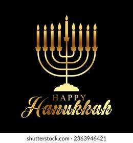 Happy Hanukkah lettering with chandelier vector illustration.
