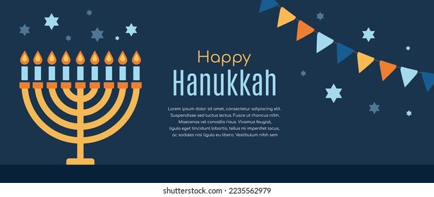 Happy Hanukkah lettering greeting card. Vector illustration.