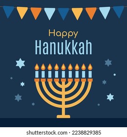 Happy Hanukkah lettering greeting card. Vector illustration.