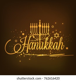 Happy Hanukkah Lettering Greeting Card Or Invitation Card Design,Jewish Holiday.