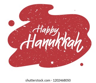 Happy Hanukkah lettering logotype, badge and icon typography.Golden glitter Lettering of jewish holiday logo template. Lettering card template. Calligraphy banner, flyer on textured background