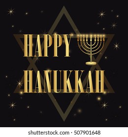 Happy Hanukkah lettering on dark background