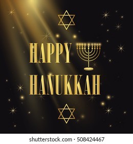 Happy Hanukkah lettering on dark background
