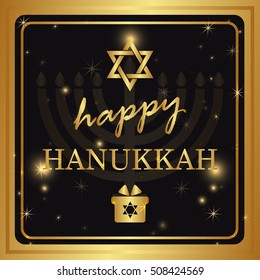 Happy Hanukkah lettering on dark background