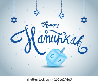 happy hanukkah lettering with pyrinola vector illustration design