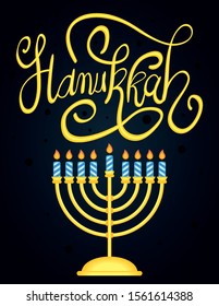happy hanukkah lettering with vector illustration design