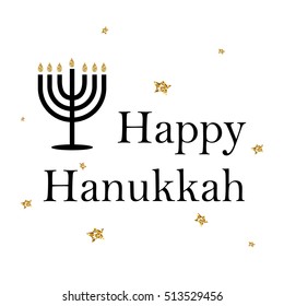 Happy Hanukkah logotype, badge and icon typography. Lettering of happy Hanukkah logo template. Happy Hanukkah card template. 