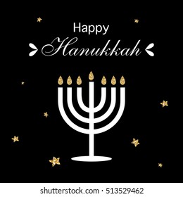 Happy Hanukkah logotype, badge and icon typography. Lettering of happy Hanukkah logo template. Happy Hanukkah card template. 