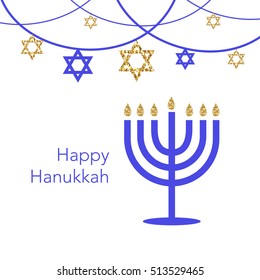 Happy Hanukkah logotype, badge and icon typography. Lettering of happy Hanukkah logo template. Happy Hanukkah card template. 