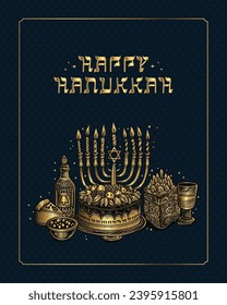 Happy Hanukkah. Love and Light. Holiday concept. Template for background, banner, card, vector illustration poster 