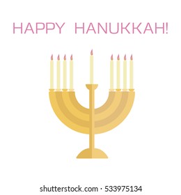 Happy Hanukkah! Menorah with candles. Vector illustration.