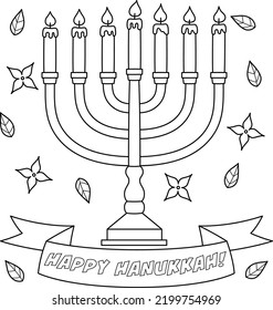 Happy Hanukkah Menorah Coloring Page for Kids