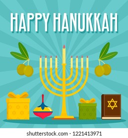 Happy hanukkah menorah concept background. Flat illustration of happy hanukkah menorah vector concept background for web design