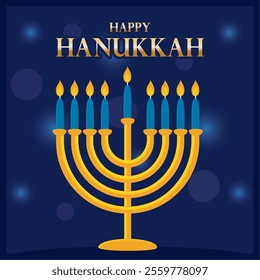 Happy Hanukkah menorah with glowing candles Vector