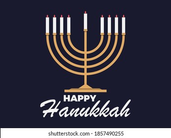 Fröhlich Hanukkah. Menorah mit neun Kerzen. Jüdische Festivalgrußkarte. Vektorgrafik