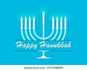 Happy Hanukkah. A menorah with nine candles is a symbol of the Jewish holiday. Lighted Chanukah candles with glow. Design of greeting cards, banners and promotional products. Vector illustration