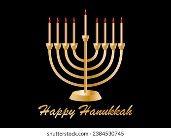 Happy Hanukkah. Menorah with nine colorful candles is a symbol of the Jewish holiday. Golden gradient color. Design for invitation flyers, brochures and promotional items. Vector illustration