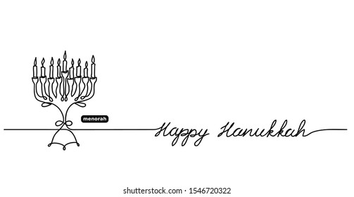 Happy Hanukkah menorah vector background with lettering Happy Hanukkah and copy space. 