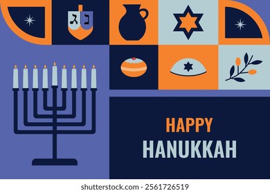 Happy Hanukkah. Modern vector geometric banner, postcard.	