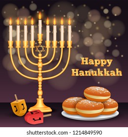 Happy hanukkah night concept background. Realistic illustration of happy hanukkah night vector concept background for web design