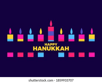 Happy hanukkah. Nine Hanukkah candles. Multi colored candles. Jewish festival greeting card. Vector illustration