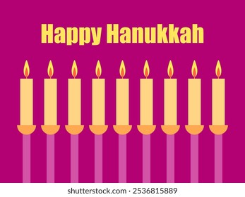 Feliz Hanukkah. Nove velas de Chanucá são o símbolo do feriado judaico. Acendeu velas. Design para folhetos de convite, brochuras e itens promocionais. Ilustração vetorial