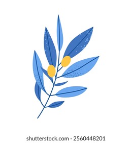 Happy Hanukkah olive branch. Flat vector illustration isolated on white background.