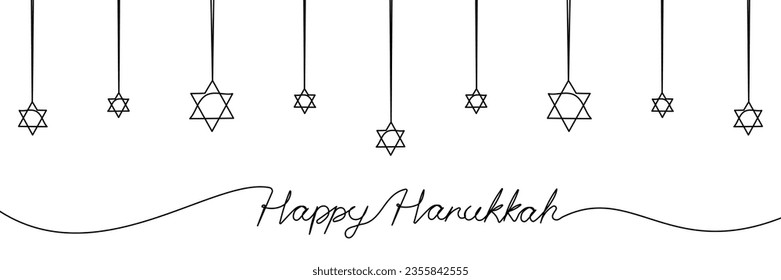 Happy Hanukkah ein kontinuierlicher Hintergrund mit Star of David Garland. Hebräischer Magen, Schild von David. Minimale Banner-Vorlage. Vektorgrafik einzeln auf weißem Hintergrund