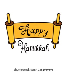 happy hanukkah patchment with lettering vector illustration design