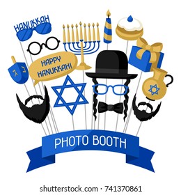 Happy Hanukkah photo booth props. Accessories for festival and party.