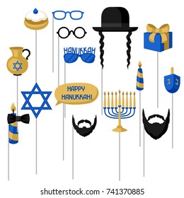 Happy Hanukkah photo booth props. Accessories for festival and party.