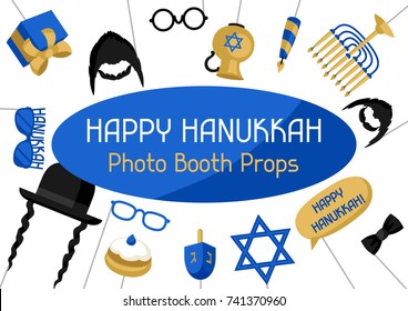Happy Hanukkah photo booth props. Accessories for festival and party.